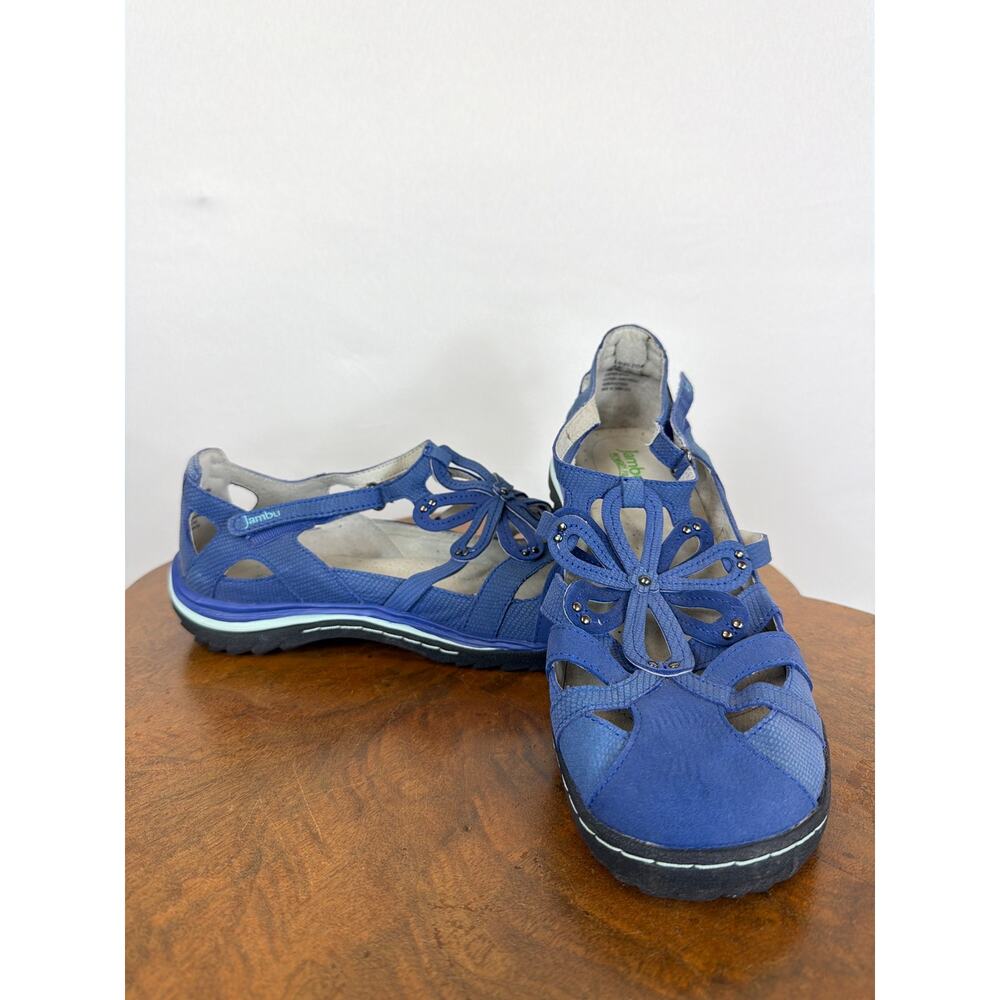 Jambu Blue Leather Cutout Flower Adj Closure Comfort Shoes Womens Size 10 W